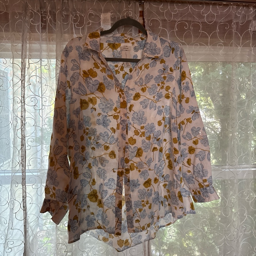 Joie 100% Linen Yavina Breton Gingham Floral Button Down Women’s 1x Plus